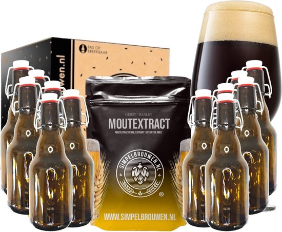 SIMPELBROUWEN® - Bottelset met Stout Bierpakket - Bierbrouwpakket - Zelf bier brouwen pakket - Startpakket - Gadgets Mannen - Cadeau - Cadeau voor Mannen en Vrouwen - Bier - Verjaardag - Cadeau voor man - Verjaardag Cadeau Mannen