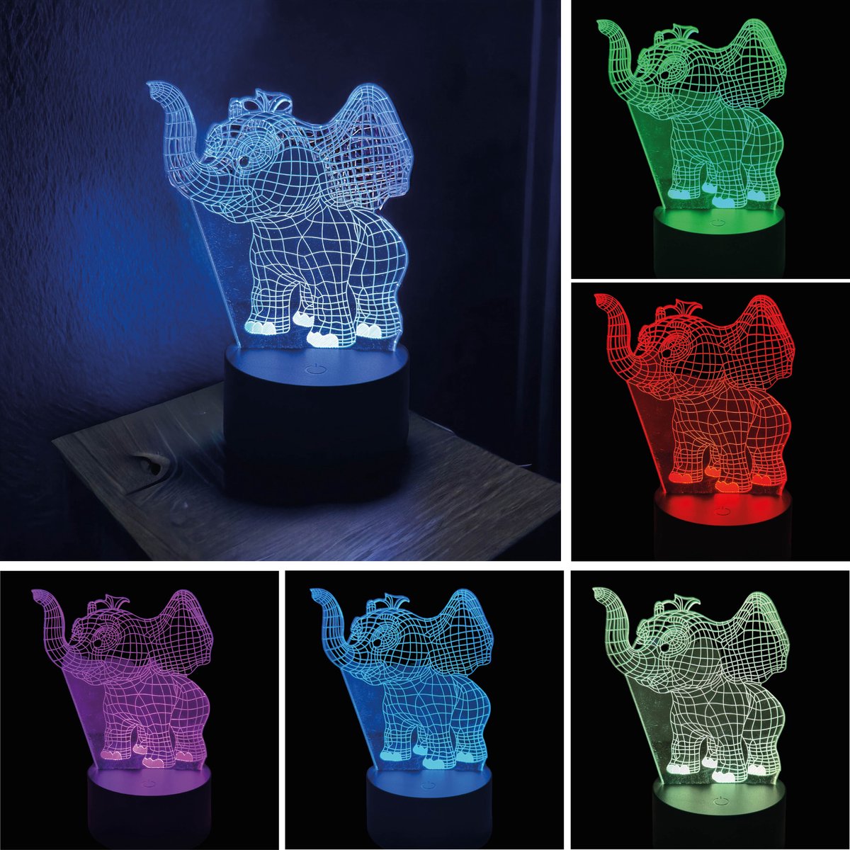 Klarigo® Nachtlamp – Olifantje - 3D LED Lamp Illusie – 16 Kleuren – Bureaulamp - Sfeerlamp – Nachtlampje Kinderen – Creative lamp - Met afstandsbediening