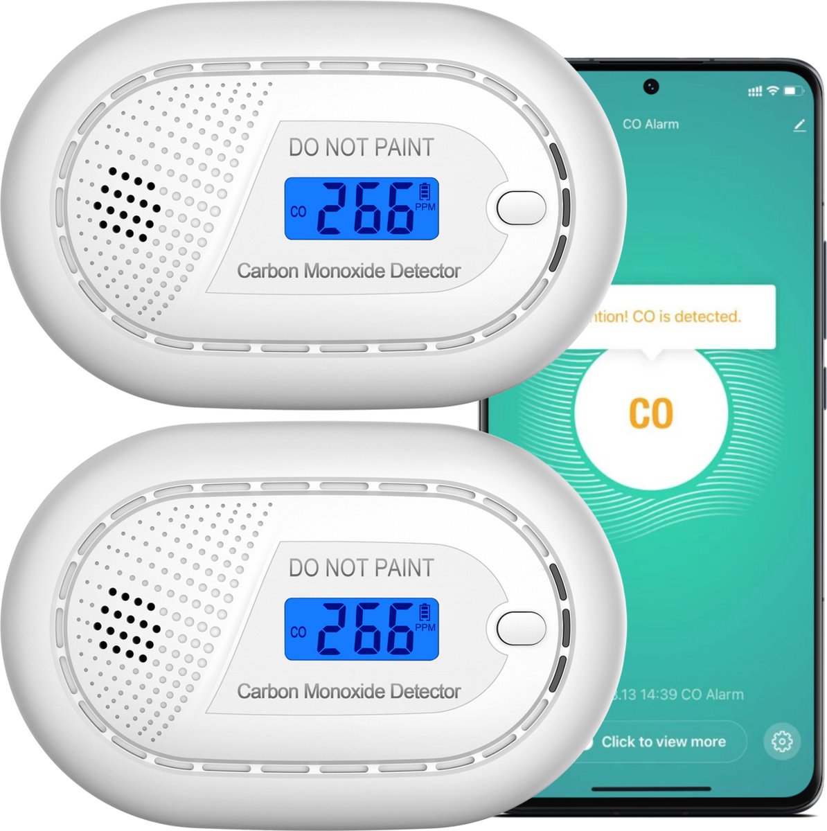 Aroha Smart Connect Koolmonoxidemelder - 10 jaar batterij - Slimme CO melder met app Tuya & SmartLife app via WiFi - Smart koolstofmonoxidemelder, CO meter & CO gas detector - Multipack 2 set
