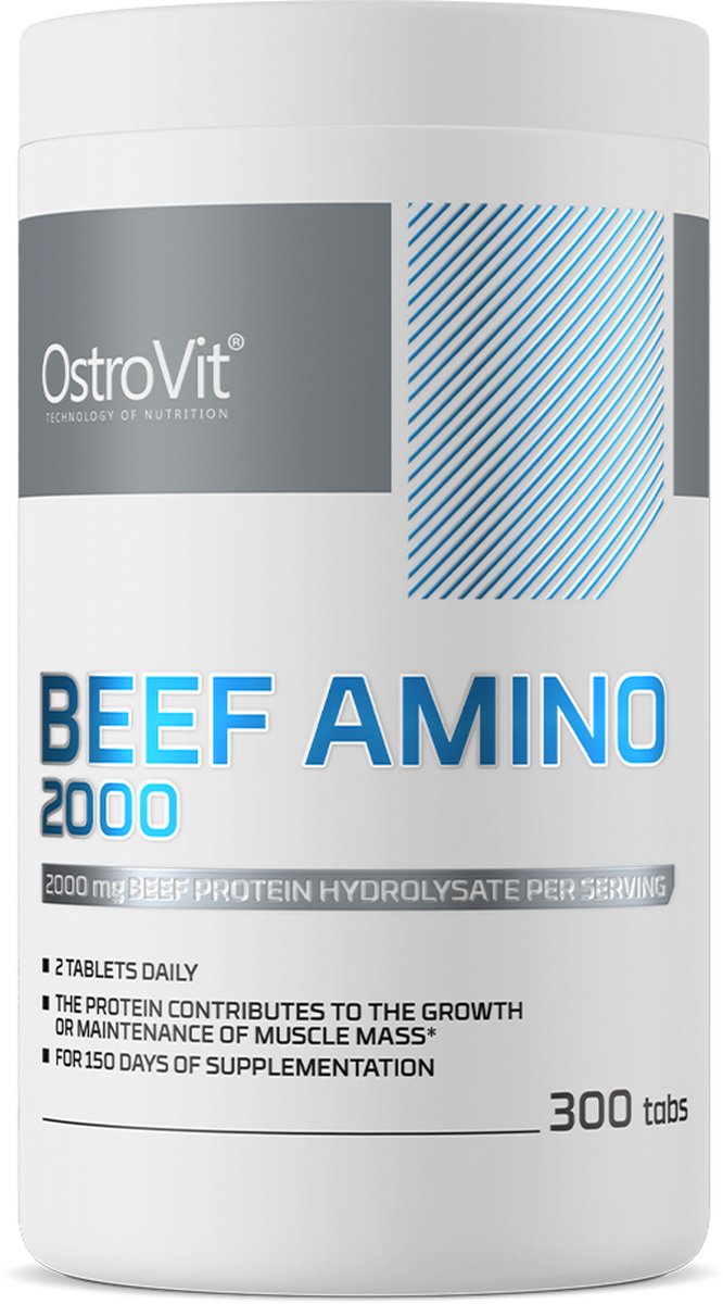 Goedkoopste Aminozuren - Rundeiwithydrolysaat - Beef Amino - 2000mg - 300 tabletten - Grote Voorraad - OstroVit - Supplementen - Laboratorium Geteste Kwaliteit!