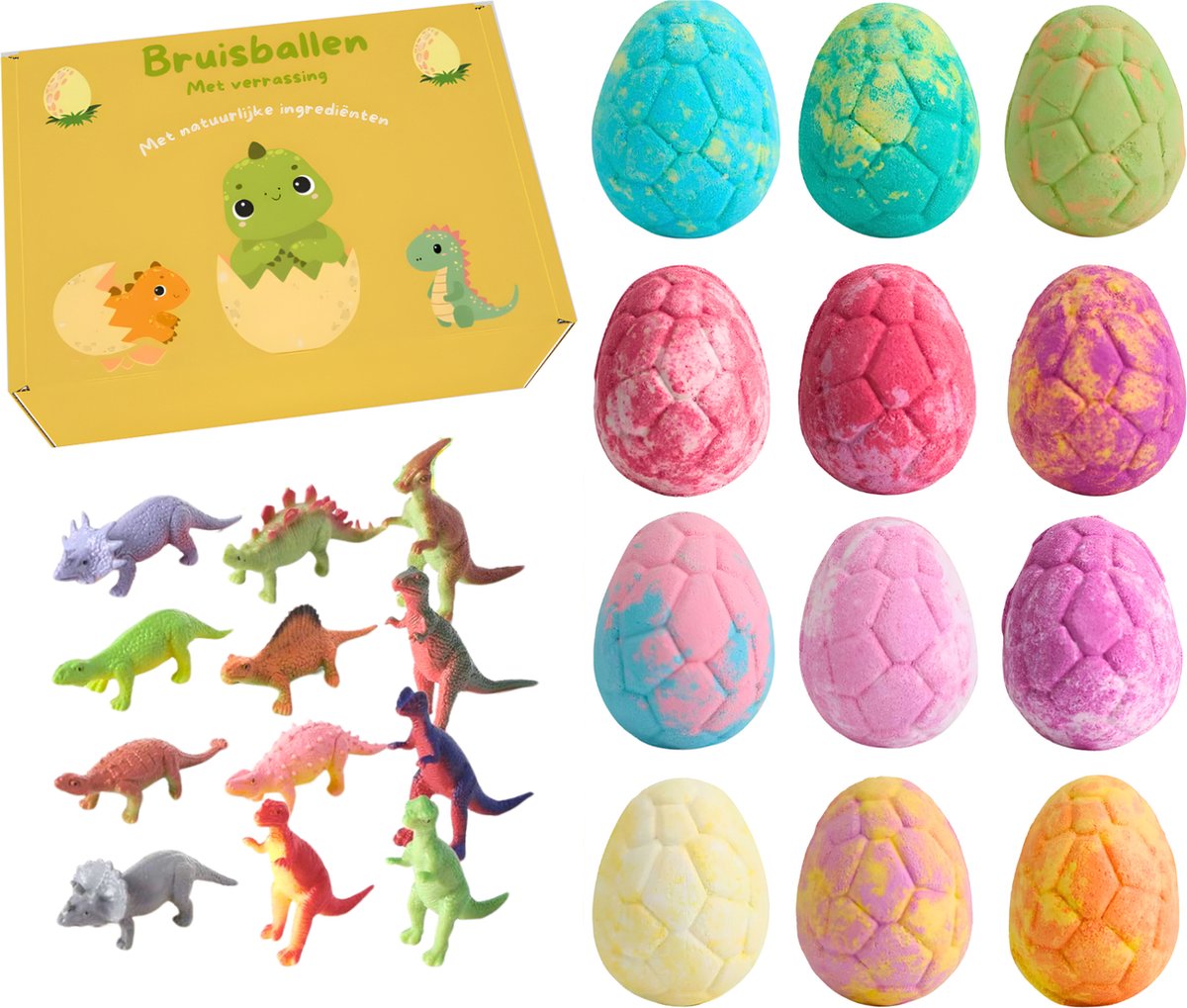 Bruisballen Voor Kinderen - Met Dinosaurus Speelgoed - 12 stuks - Laat Geen Sporen Achter - 100% Natuurlijk - Aromatherapie - Ideaal Als Geschenk - Voor in Bad - Kind