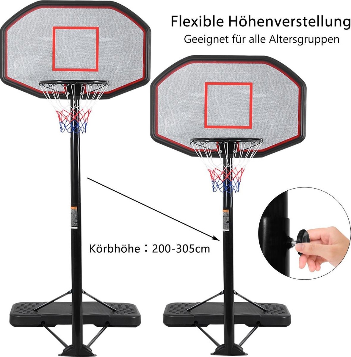 COSTWAY Basketbalkorf voor buiten, met standaard, basketbalstandaard, 155-210 cm, in hoogte verstelbaar op wielen, mobiele korfinstallatie met pc-rugwand en basis, basketbalinstallatie voor kinderen