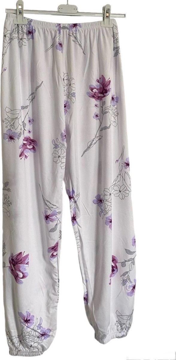 FINE WOMAN® Pyjama Broek met elastische bies 716 M 38-40 wit/paars - Merkloos