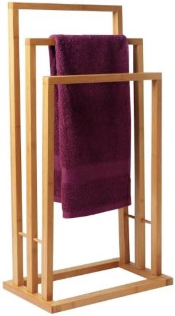 Bamboe handdoekenrek met 3 stangen - handdoekstandaard van bamboe