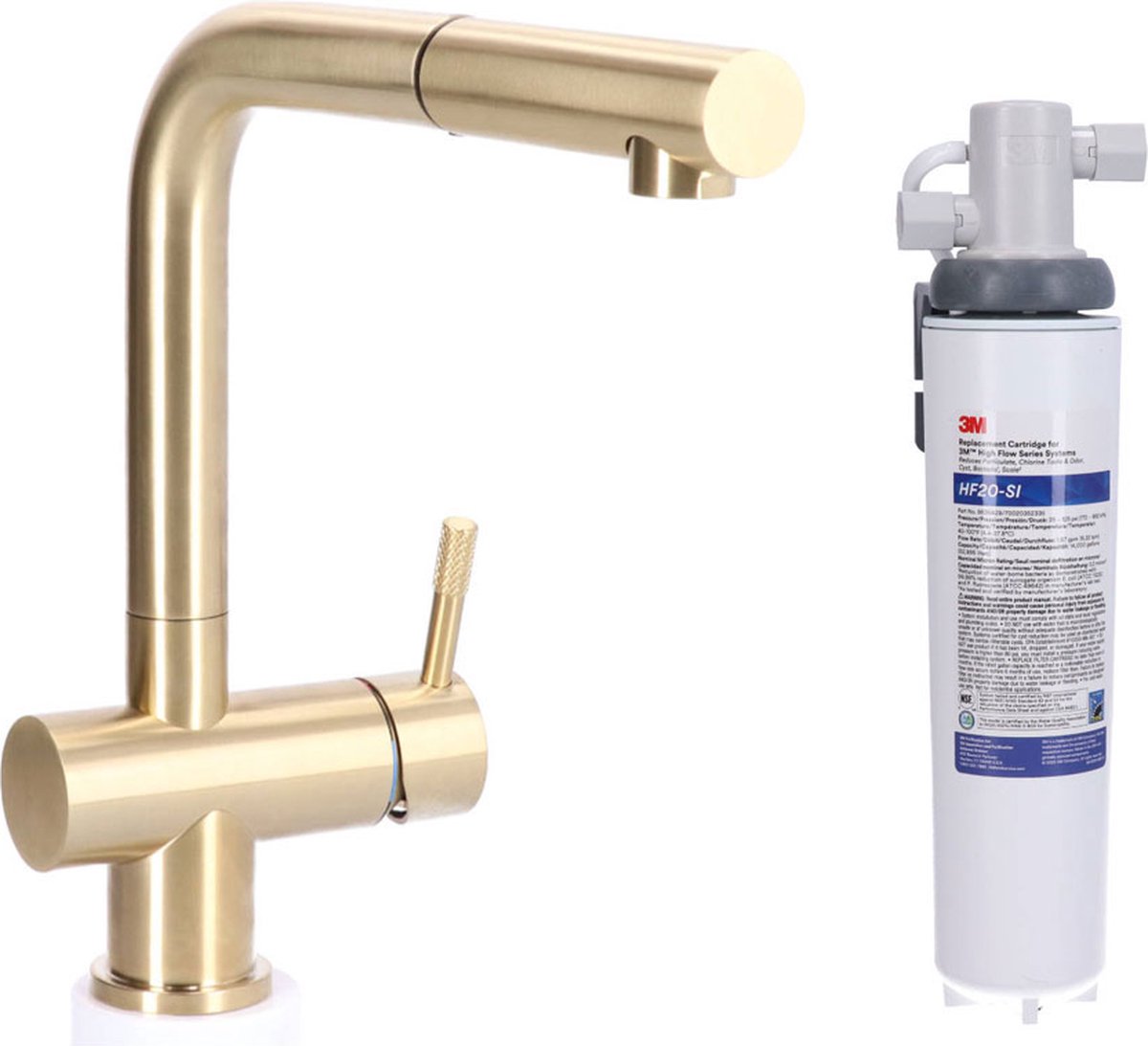 STAHL Keukenkraan Gold massief RVS met uitloop inclusief 3M waterfilter