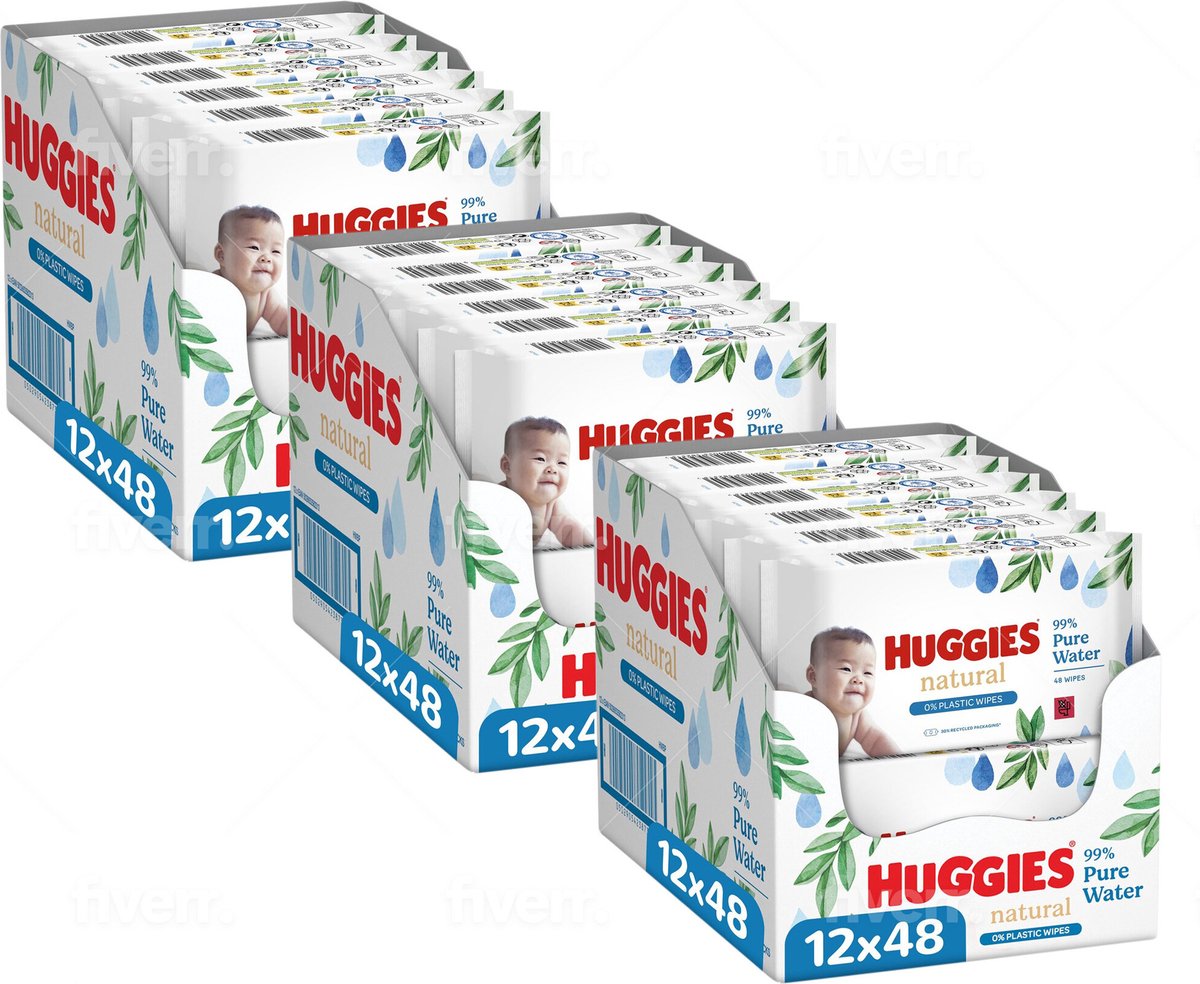 Goedkoopste Huggies - Natural - 0 Plastic - Billendoekjes - 1728 babydoekjes - 36 x 48
