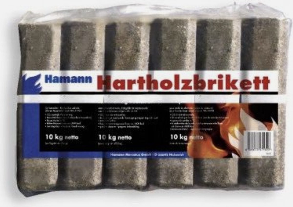 Hardhoutbriketten achthoekig met gat 12 stuks - 10 kg.