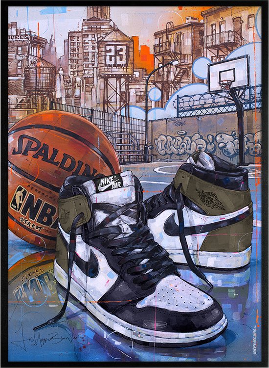 Sneaker print basketball dark mocha 51x71 cm *ingelijst & gesigneerd