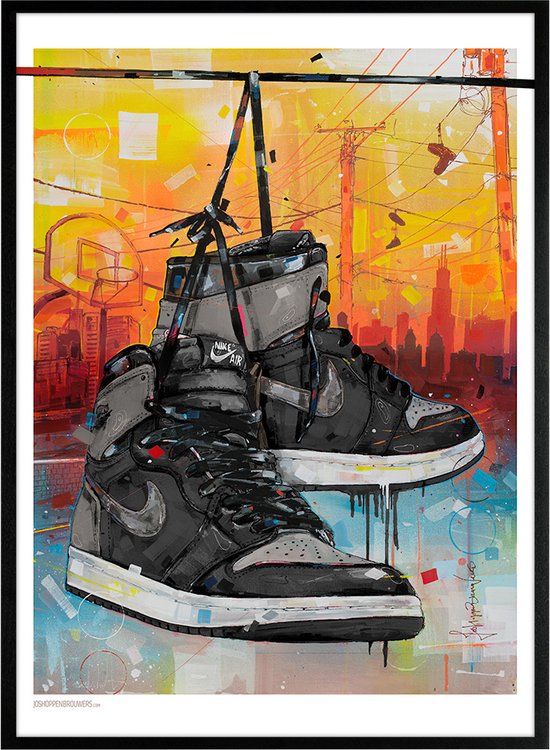 Sneaker print powerlines shadow 1.0 51x71 cm *ingelijst & gesigneerd