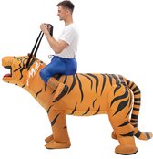 KIMU® Opblaas Kostuum Zittend Op Tijger - Opblaasbaar Pak - Tijgerpak Mascotte Opblaaspak - Opblaasbare Leeuw Safari Dames Heren Festival