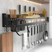 Keuken Organizer - Kruiden - Snijplank - Keuken Accessoires - 10 Verschuifbare Haakjes - Handoek Rekje - 20 Kilo Laadvermogen