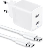 45W GaN USB C Adapter + USB C naar USBC Kabels - 1 Meter - 2 USBC Poorten - Geschikt voor S24,S23,S22,S21,Tablet,S9,Plus,Ultra,Pro,Max,iP 15