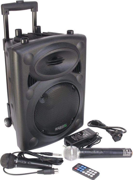 Qtx QR12PABT Mobiele Bluetooth PA Luidspreker Box Accu Trolley USB/SD