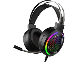 AOAS Gaming Headset, Bedraad - Active Noise Reduction - Hoofdtelefoon met RGB led, Stereo Surround Sound, 360 ° Rotatie Microfoon met volumeregeling - Zwart