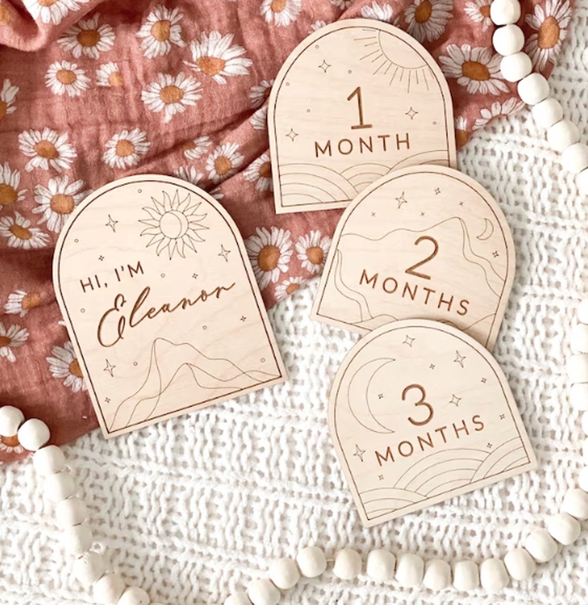 14 Houten Mijlpaalkaarten Baby - Babyshower cadeau - Kraamcadeau Jongen en meisje - milestone cards