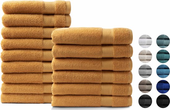 Handdoeken 15 delig set (9 stuks 50x100 + 6 stuks 70x140) - Hotel Collectie - 100% katoen - okergeel