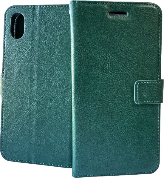 Wallet Book Case Cover Adapté à: iPhone X / XS - vert