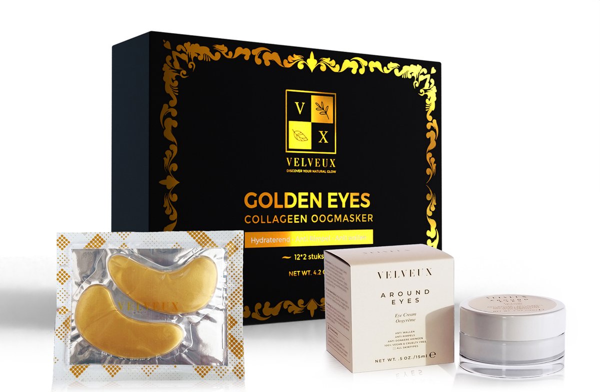 Velveux Collageen oogmasker 24k gold + oogcrème - wallen en donkere kringen - anti rimpel - skincare - Valentijn cadeautje voor haar vrouw
