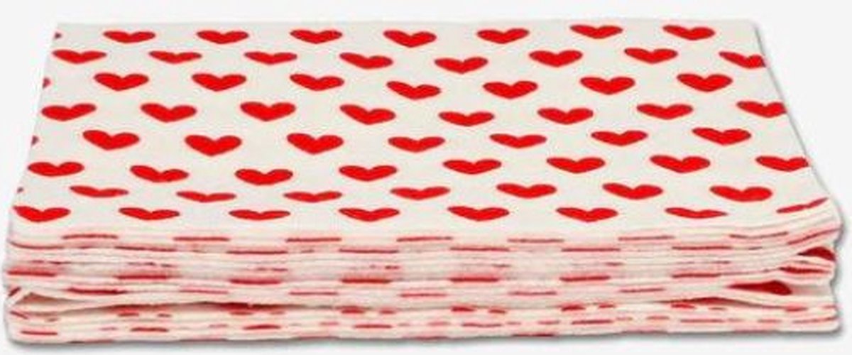 Goedkoopste Keukendoekjes Hartjes VALENTIJN - Set van 4 - Wit / Rood - Schoonmaakdoekjes - Kitchen Cloths - Multifunctionele doeken - Materiaal uitsluitend natuurlijke materialen