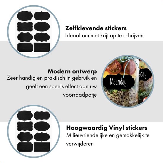QUVIO Krijt stickers set van 80 stickers / Krijtbord labels / Schoolbord sticker / Krijtsticker / Keukenlabel / Keuken etiketten / Krijt labels - Zwart