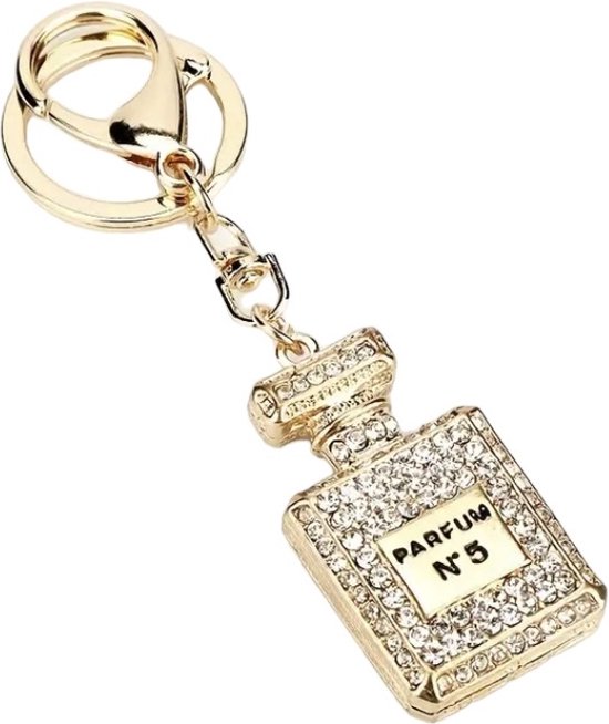 Sleutelhanger Parfum N^5 Strass ( Goudkleurig) 11 x 3 cm