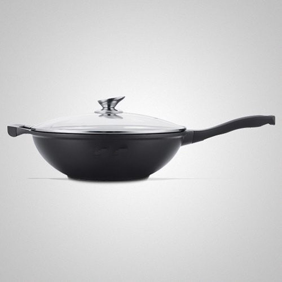 Luxe Swiss Wokpan - ? 32 cm - Marmeren coating - Inductie - Met glazen deksel - Zwart