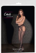 Cottelli Collection Hoisery Glitter Jarretel Panty met Open Kruis One Size