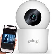 Gologi Beveiligingscamera Binnen - Smart Indoor Camera - Draadloze verbinding (WIFI) - 180° Draaibaar - Nightvision - Bewegingssensor - Blaf en Huil Detectie - Babyfoon - Huisdiercamera met App - Wit