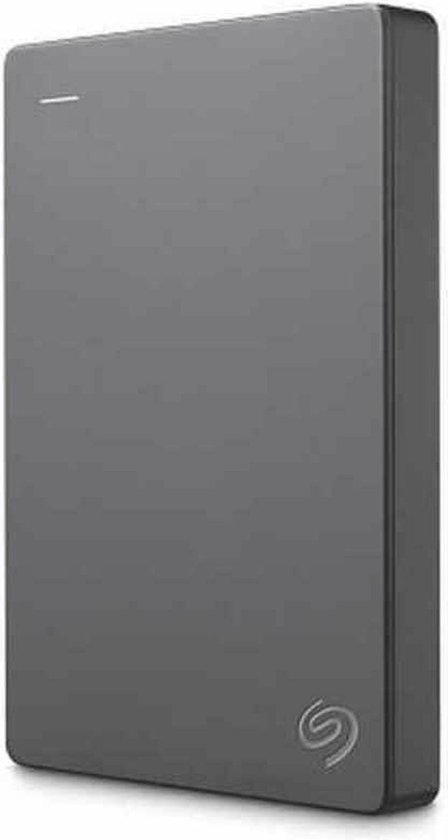 Grijze Seagate externe harde schijf, voorkant.