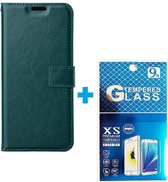 Portemonnee Book Case Hoesje + 2x Screenprotector Glas Geschikt voor: iPhone 7 Plus / iPhone 8 Plus- groen
