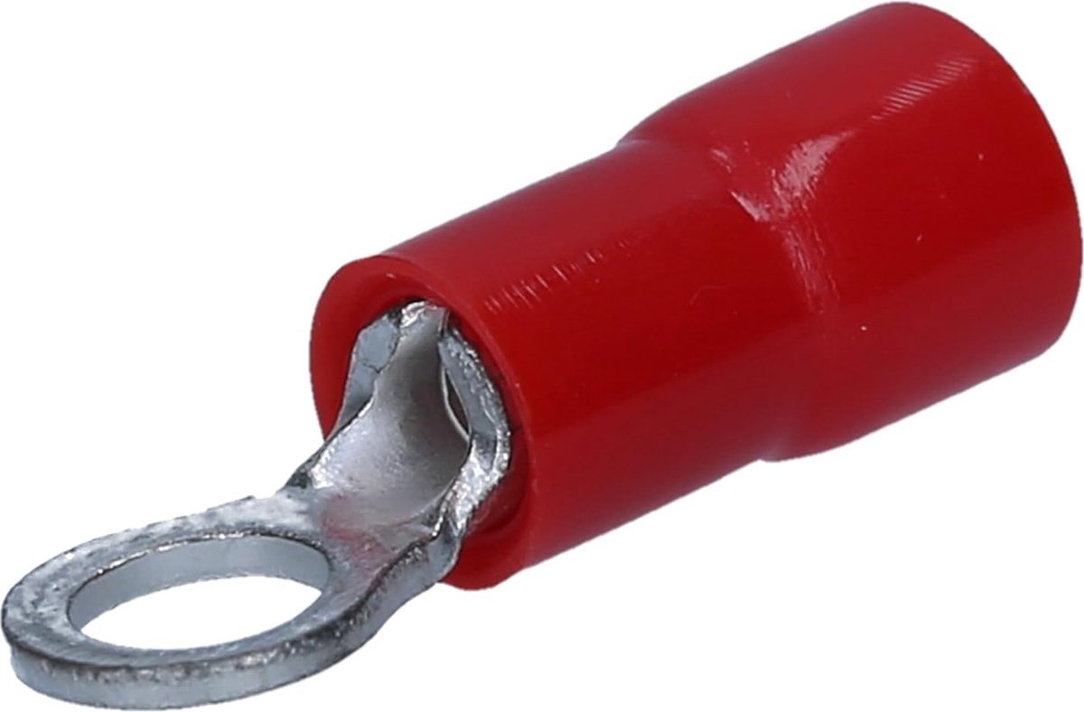Verpakking met 10 stuks Kalitec RKSRM6 ringkabelschoenen 0,5-1mm² I gedeeltelijk geïsoleerd M6 rood I koper I PVC kraag I voor het verbinden van kabels of strengen I kabelschoen I kabelconnector I beschermt elektrische verbindingen