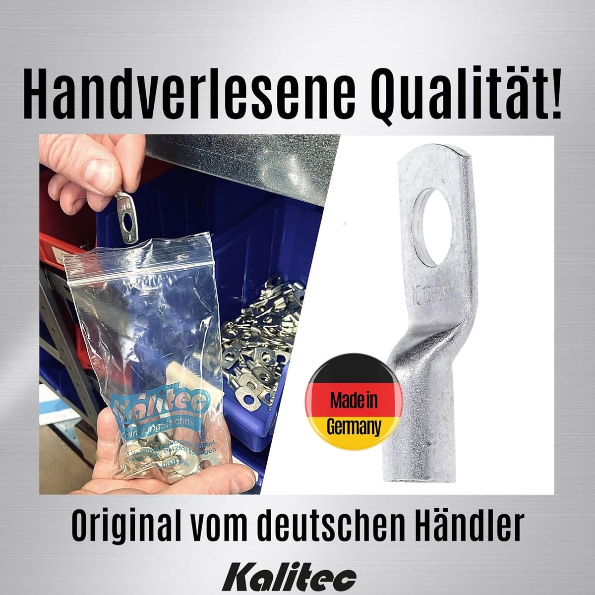 Kalitec HR25-14 Lot De 10 Cosses Tubulaires Standard 25 Mm² M14 - Sans Trou De Vision - Fabriqué En Allemagne