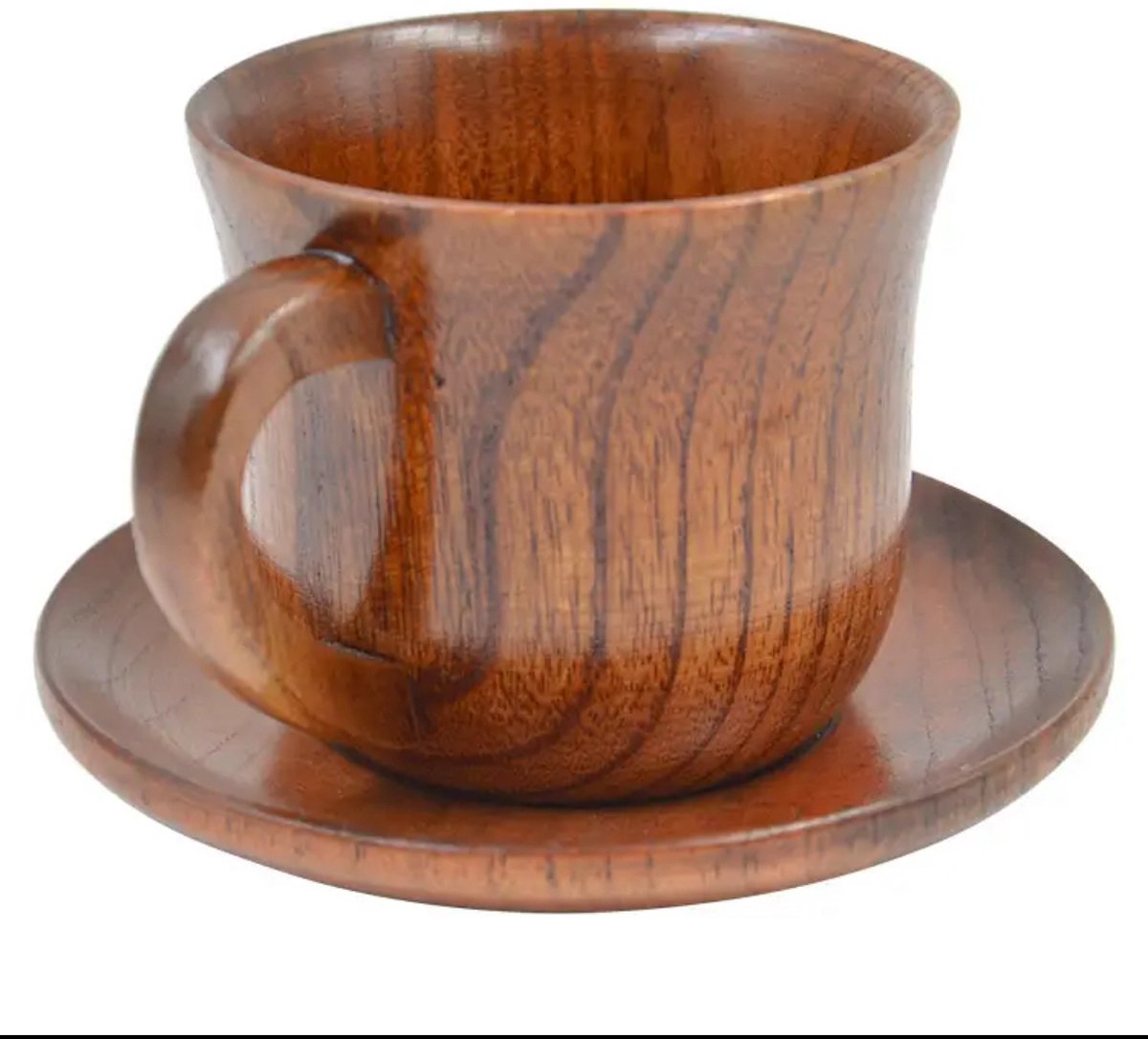 6-delige set houten kop schotel lepel set koffie thee soep gereedschap accessoires kop en schotel set, kleur: bruin, eiken, Authentieke Smaak