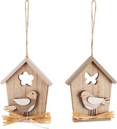Dekoratief | Hanger huisje m/vogel, hout, 11x13x2cm, set van 2 stuks | A240516