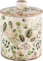 Dekoratief | Pot m/deksel 'Olive Leaves', keramiek, 13x13x15cm | A240822
