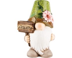 Décoratif | Gnome avec pot de fleur sur tête, TC, 16x12x23cm | A240922