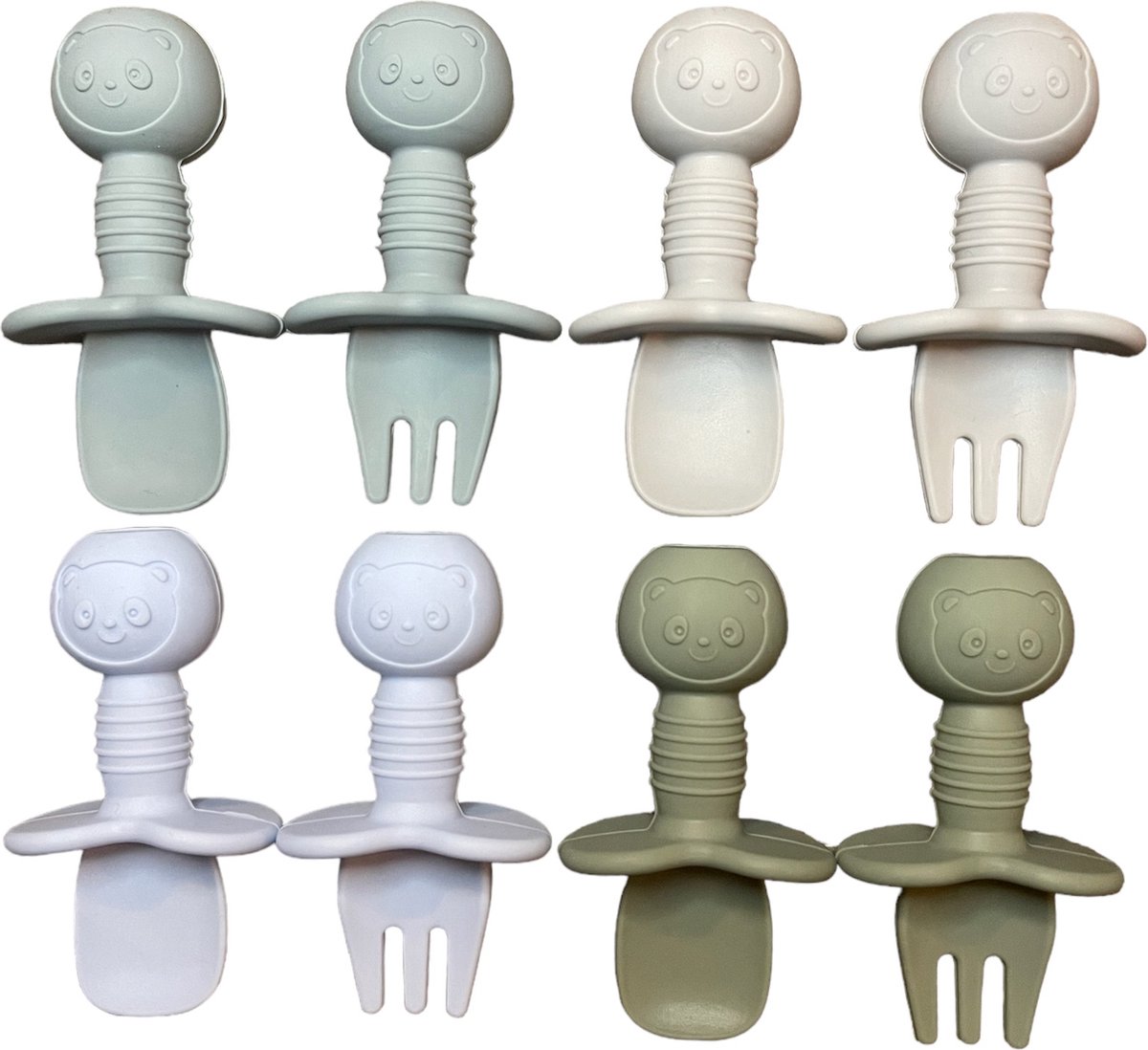 Goedkoopste Bestek Baby | Bestekset 8-delig | Siliconen | Blauw | Groen | Grijs | Kind | Peuter | Baby