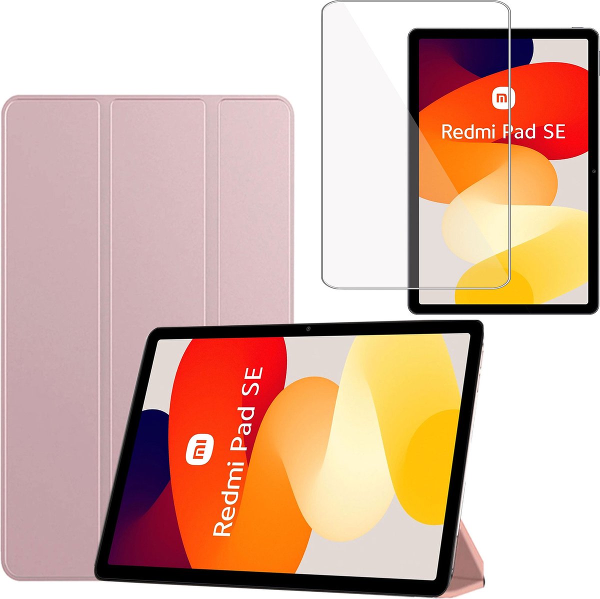 Tablet Hoes + Screenprotector geschikt voor Xiaomi Redmi Pad SE – Tempered Glass - Extreme Shock Hoesje - Rose