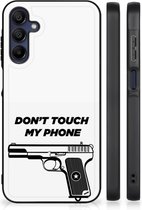 Telefoonhoesje Geschikt voor Samsung Galaxy A15 Back Case Siliconen Hoesje met Zwarte rand Pistol Don't Touch My Phone