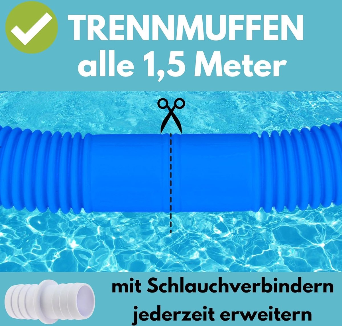 Zwembadslang 38 mm - 12 meter - Zwart