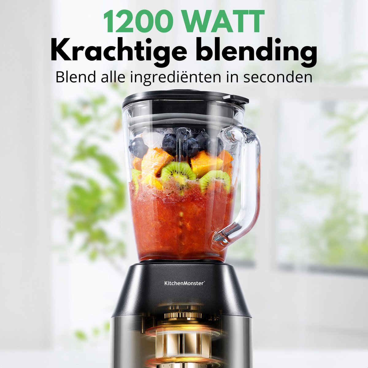 KitchenMonster Blender Pro 1200 Watt - Smoothie Maker 1.5 Liter met 3 standen – foto 5