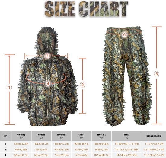Suits Camouflage Feuille Ghillie Suit Woodland Camo Tenue de camouflage