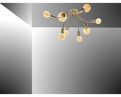 Trango 8-lichts plafondlamp 1013S-4ASD incl. 8x 3-traps dimbaar 4 Watt E27 2500K goudkleurige LED lamp RVS optiek *SPY* vintage kroonluchter, keukenlamp, plafondlamp, zwenkarmen