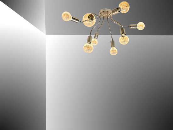 Trango8-lichts plafondlamp 1013S-4ASD incl. 8x 3-traps dimbaar 4 Watt E27 2500K goudkleurige LED lamp RVS optiek *SPY* vintage kroonluchter, keukenlamp, plafondlamp, zwenkarmen