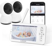 Lakoo® BabyGuard Twin Platinum - Babyfoon - baby monitor - Babyfoon met 2 Camera's - Babyfoon met Camera en app - Gratis App - 720HD, Wifi - Nachtzicht - Terugspreekfunctie - Slaapmuziek - Draaibaar - Uitbreidbaar - Tempratuurweergave