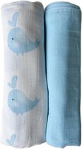 Tissu hydrophile-boulanger-120x120cm-2pièces-wrap-imprimé baleine+uni bleu clair