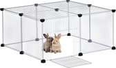 Ren- puppy ren-konijnenren, HBD 37 x 75 x 75 cm, met dak & deur, voor knaagdieren, konijnen, cavia's, wit/transparant