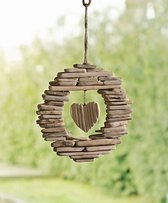 Decoratieve hanger hart van drijfhout in landelijke stijl, houten krans, raamdecoratie, rustiek, hangende decoratie voor binnen en buiten, tuindecoratie om op te hangen