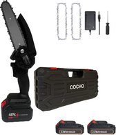 COCHO® Mini kettingzaag 6 Inch - Snoeizaag - Kettingzaag - Kettingzaag Electrisch met 2 Accu en 2 Zaagketting - Inclusief Koffer Zwart