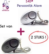 S4D® - Persoonlijk Zakalarm - Paniekalarm - Senioren Alarm - Veiligheid Alarm - Persoonlijke Alarmknop - Zelfverdediging Sirene - 130 Decibel - Incl. Batterijen - Met LED Zaklamp - Set Van 2 Stuks - Zwart + Grijs